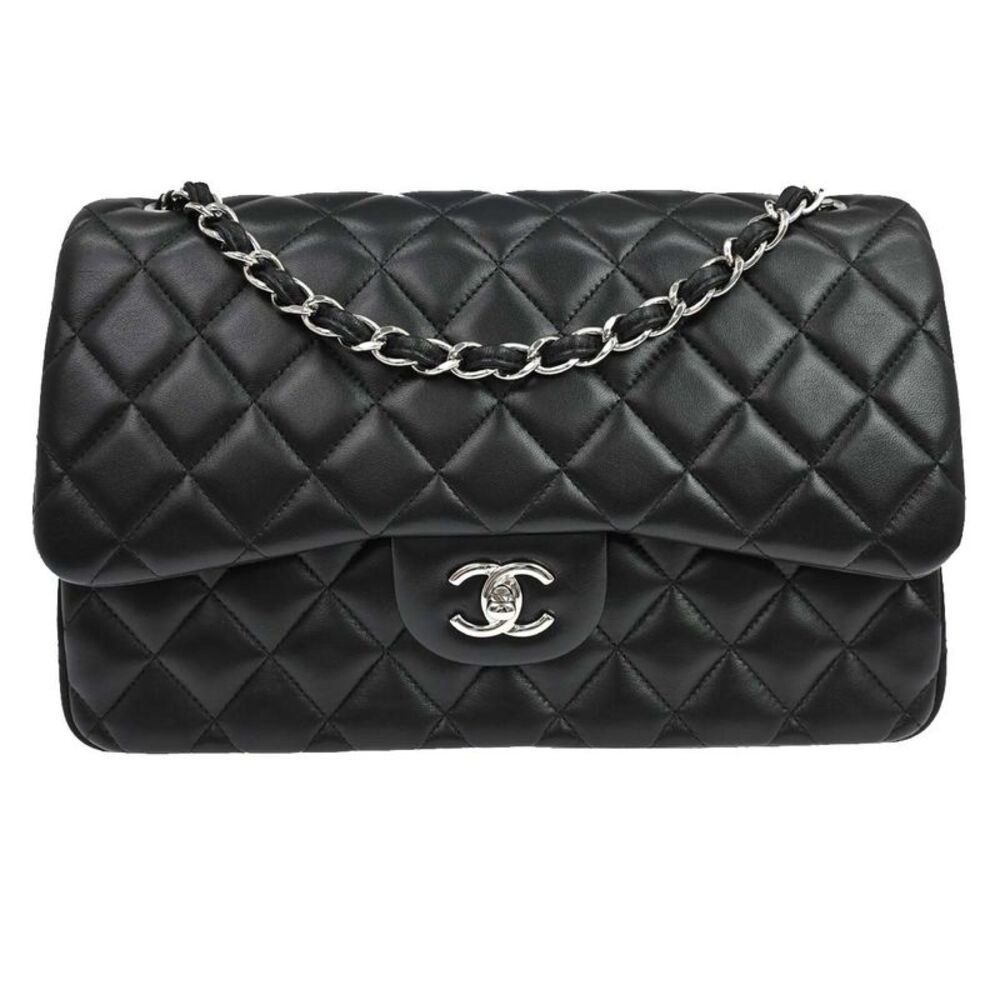Chanel Vintage Classic Double Flap Quilted Lambskin Black Leather Handbag